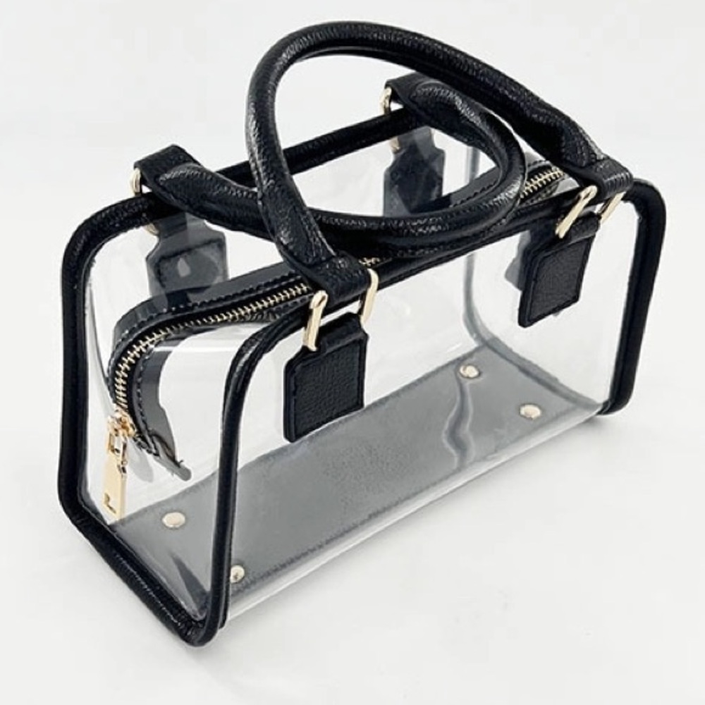 🖤 NWOT Clear PVC Transparent Jelly Bag Black Trim – Top Handle Crossbody Purse - Picture 2 of 15